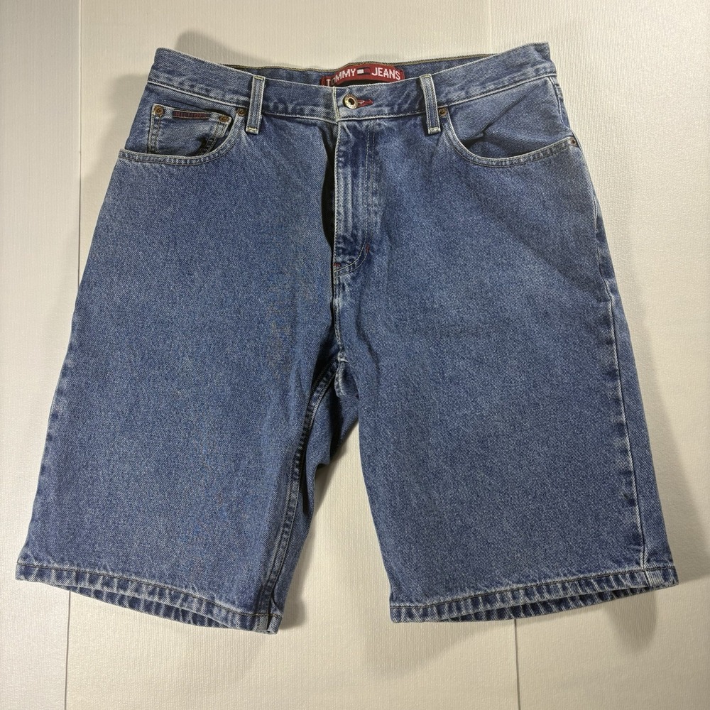 Vintage Tommy Jeans Denim Jorts Shorts Men's Size 33 Blue Y2K 90s Loose Fit Flag